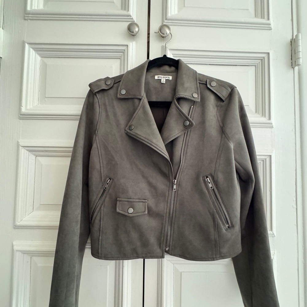 Fall winter Gray Women's Moto Jacket